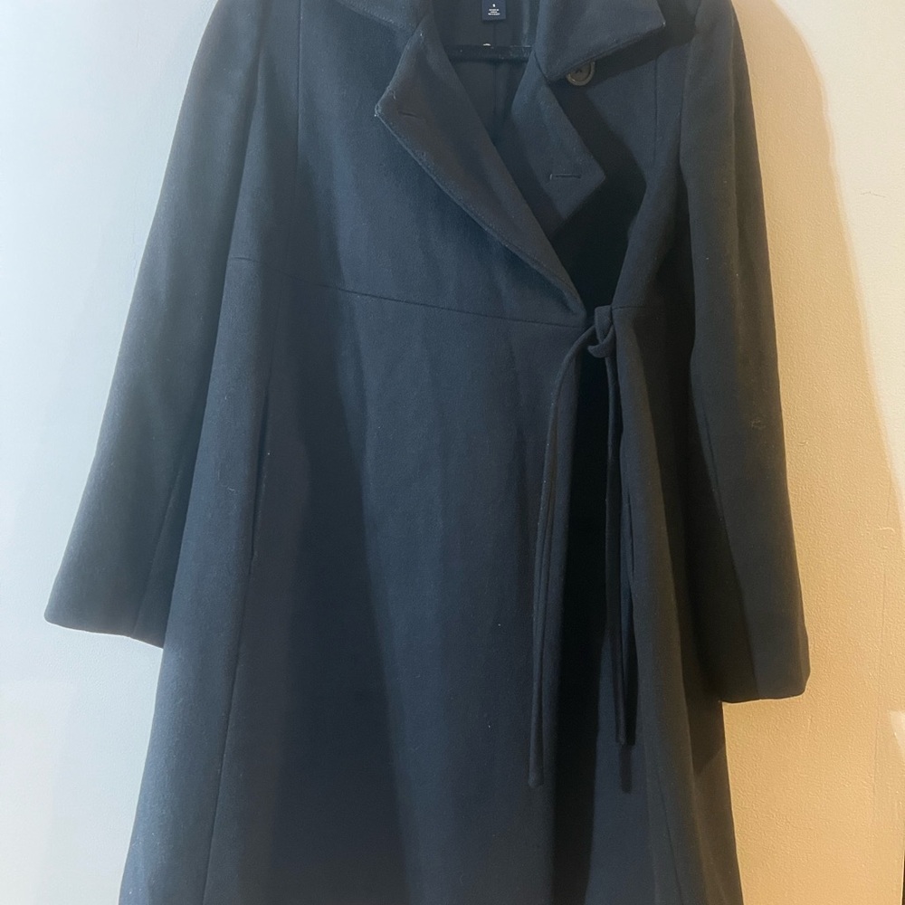 GAP Black Wool Coat with Tie Waist